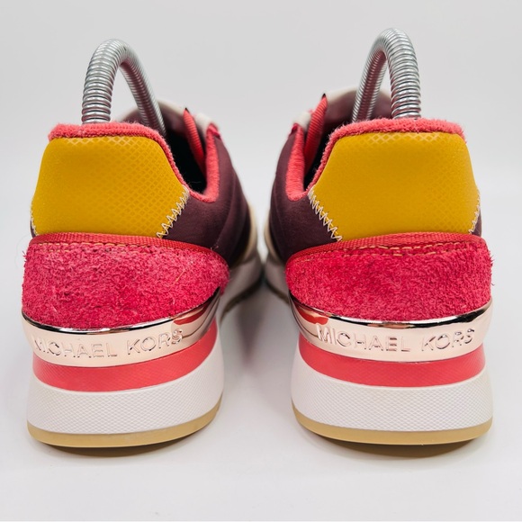 Michael Kors Andi Pink/Yellow/Burgundy Color Block Nylon Suede Trainers Sneakers - Picture 10 of 15
